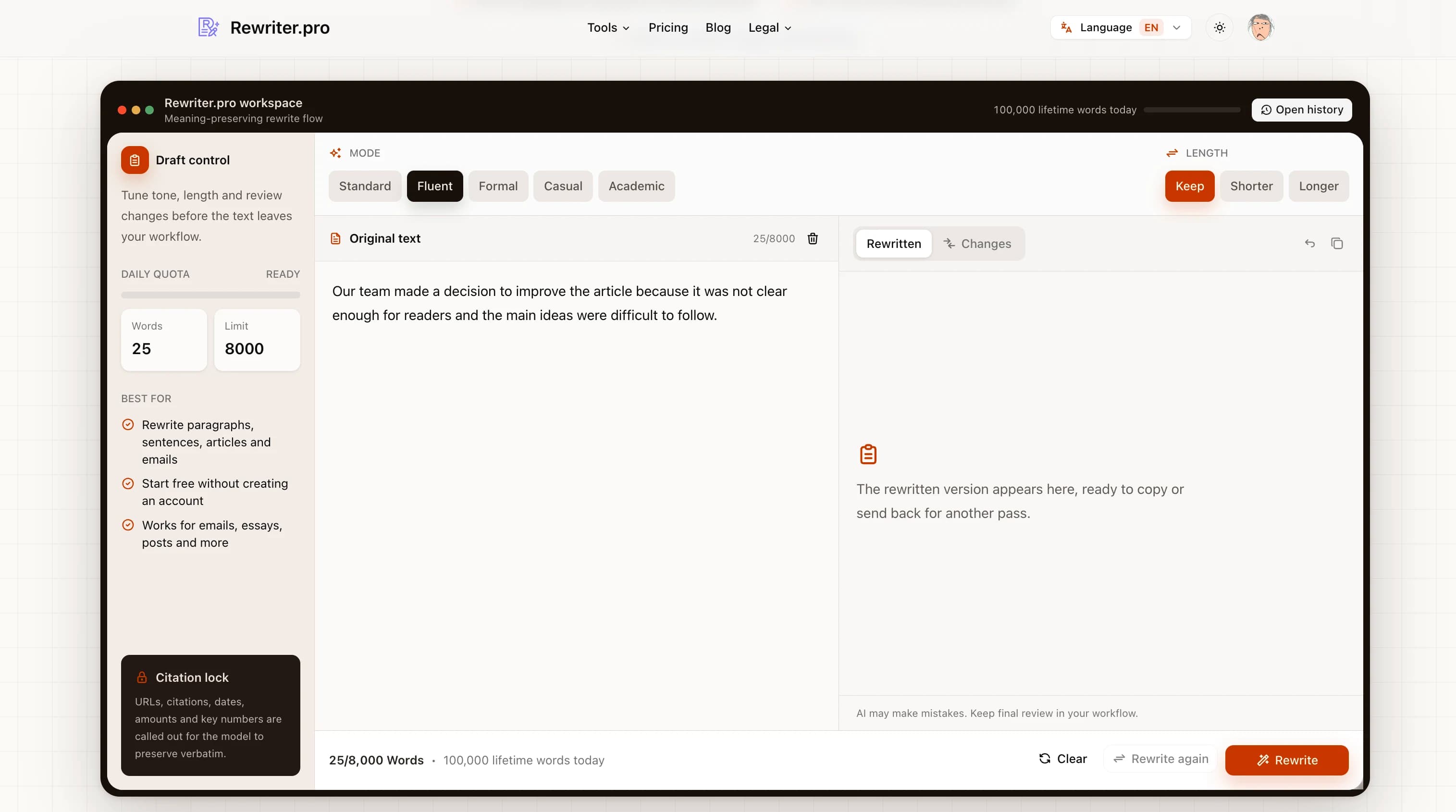 Free AI rewriter screenshot 1